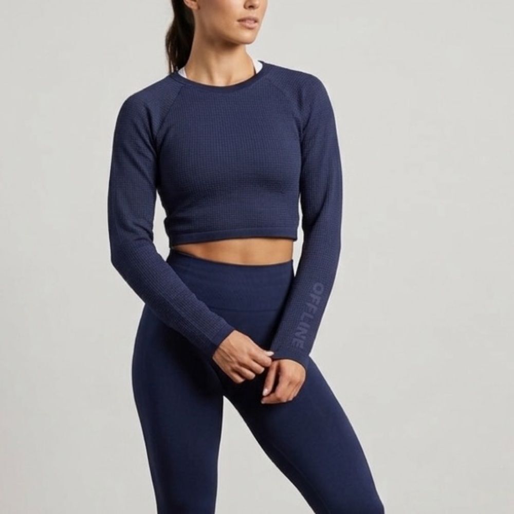 OFFLINE by Aerie Seamless Waffle Crop Top Navy Blue M